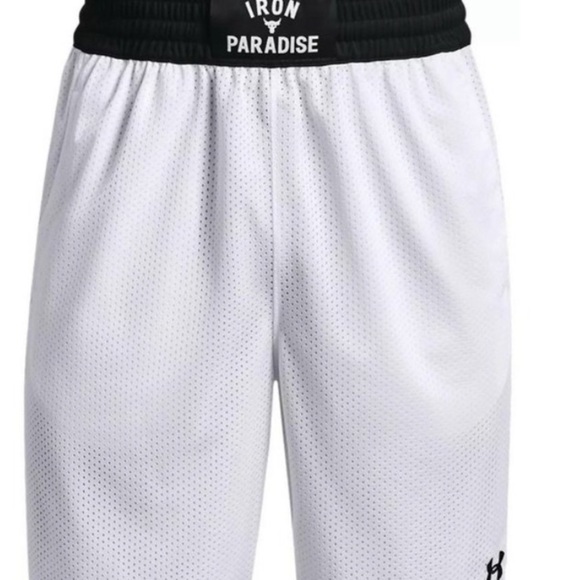 Under Armour Project Rock Mens Iron Paradise White Mesh Shorts 1361618 Sz - Picture 1 of 9